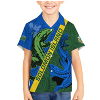 Solomon Island Crocodile and Shark Family Matching Mermaid Dress and Hawaiian Shirt Polynesian Pattern LT03 Son's Shirt Blue - Polynesian Pride