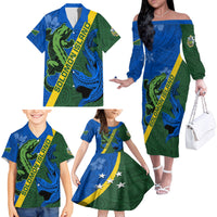Solomon Island Crocodile and Shark Family Matching Off The Shoulder Long Sleeve Dress and Hawaiian Shirt Polynesian Pattern LT03 - Polynesian Pride