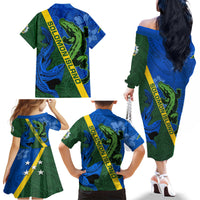 Solomon Island Crocodile and Shark Family Matching Off The Shoulder Long Sleeve Dress and Hawaiian Shirt Polynesian Pattern LT03 - Polynesian Pride