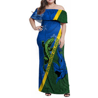 Solomon Island Crocodile and Shark Family Matching Off Shoulder Maxi Dress and Hawaiian Shirt Polynesian Pattern LT03 Mom's Dress Blue - Polynesian Pride