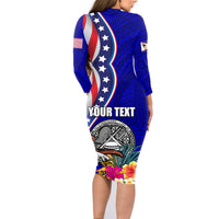 Personalised American Samoa and United States Family Matching Long Sleeve Bodycon Dress and Hawaiian Shirt Bald Eagle and Seal Hibiscus Polynesian Pattern LT03 - Polynesian Pride