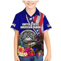 Personalised American Samoa and United States Family Matching Mermaid Dress and Hawaiian Shirt Bald Eagle and Seal Hibiscus Polynesian Pattern LT03 Son's Shirt Blue - Polynesian Pride
