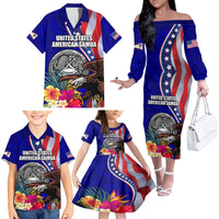 Personalised American Samoa and United States Family Matching Off The Shoulder Long Sleeve Dress and Hawaiian Shirt Bald Eagle and Seal Hibiscus Polynesian Pattern LT03 - Polynesian Pride