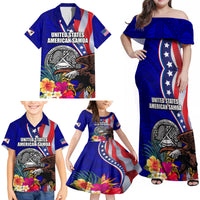 Personalised American Samoa and United States Family Matching Off Shoulder Maxi Dress and Hawaiian Shirt Bald Eagle and Seal Hibiscus Polynesian Pattern LT03 - Polynesian Pride