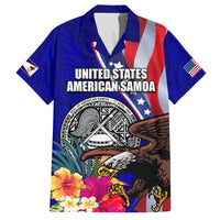 Personalised American Samoa and United States Family Matching Off Shoulder Maxi Dress and Hawaiian Shirt Bald Eagle and Seal Hibiscus Polynesian Pattern LT03 Dad's Shirt - Short Sleeve Blue - Polynesian Pride