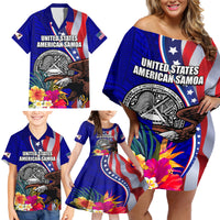 Personalised American Samoa and United States Family Matching Off Shoulder Short Dress and Hawaiian Shirt Bald Eagle and Seal Hibiscus Polynesian Pattern LT03 - Polynesian Pride