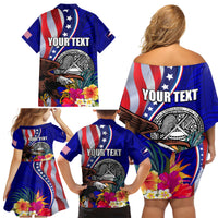 Personalised American Samoa and United States Family Matching Off Shoulder Short Dress and Hawaiian Shirt Bald Eagle and Seal Hibiscus Polynesian Pattern LT03 - Polynesian Pride