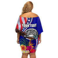 Personalised American Samoa and United States Family Matching Off Shoulder Short Dress and Hawaiian Shirt Bald Eagle and Seal Hibiscus Polynesian Pattern LT03 - Polynesian Pride