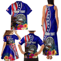 Personalised American Samoa and United States Family Matching Tank Maxi Dress and Hawaiian Shirt Bald Eagle and Seal Hibiscus Polynesian Pattern LT03 - Polynesian Pride