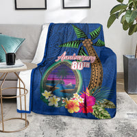 Guam Liberation Day 80th Anniversary Blanket Palm Tree and Seal Artwork Hibiscus Polynesian Pattern