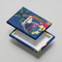 Guam Liberation Day 80th Anniversary Canvas Wall Art Palm Tree and Seal Artwork Hibiscus Polynesian Pattern