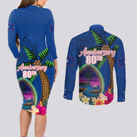 Guam Liberation Day 80th Anniversary Couples Matching Long Sleeve Bodycon Dress and Long Sleeve Button Shirt Palm Tree and Seal Artwork Hibiscus Polynesian Pattern LT03 - Polynesian Pride