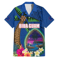 Guam Liberation Day 80th Anniversary Family Matching Mermaid Dress and Hawaiian Shirt Palm Tree and Seal Artwork Hibiscus Polynesian Pattern LT03 Dad's Shirt - Short Sleeve Blue - Polynesian Pride