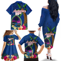 Guam Liberation Day 80th Anniversary Family Matching Off The Shoulder Long Sleeve Dress and Hawaiian Shirt Palm Tree and Seal Artwork Hibiscus Polynesian Pattern LT03 - Polynesian Pride