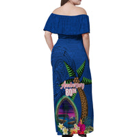 Guam Liberation Day 80th Anniversary Family Matching Off Shoulder Maxi Dress and Hawaiian Shirt Palm Tree and Seal Artwork Hibiscus Polynesian Pattern LT03 - Polynesian Pride
