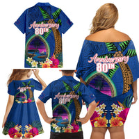 Guam Liberation Day 80th Anniversary Family Matching Off Shoulder Short Dress and Hawaiian Shirt Palm Tree and Seal Artwork Hibiscus Polynesian Pattern LT03 - Polynesian Pride