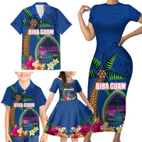 Guam Liberation Day 80th Anniversary Family Matching Short Sleeve Bodycon Dress and Hawaiian Shirt Palm Tree and Seal Artwork Hibiscus Polynesian Pattern LT03 - Polynesian Pride