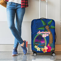 Guam Liberation Day 80th Anniversary Luggage Cover Palm Tree and Seal Artwork Hibiscus Polynesian Pattern