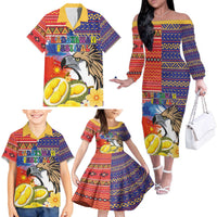 Philippines Kadayawan Family Matching Off The Shoulder Long Sleeve Dress and Hawaiian Shirt Filipino Eagle Durian with Polynesian and Igorots Pattern LT03 - Polynesian Pride