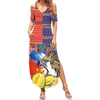 Philippines Kadayawan Family Matching Summer Maxi Dress and Hawaiian Shirt Filipino Eagle Durian with Polynesian and Igorots Pattern LT03 Mom's Dress Red - Polynesian Pride