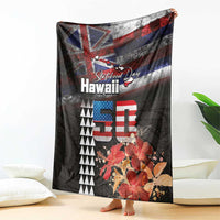 Hawaii Statehood Day Blanket 50th state of the United States Kakau Tattoos and Hibiscus Grunge LT03 - Polynesian Pride