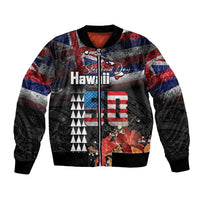 Hawaii Statehood Day Bomber Jacket 50th state of the United States Kakau Tattoos and Hibiscus Grunge LT03 Unisex Black - Polynesian Pride