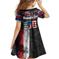 Hawaii Statehood Day Family Matching Off Shoulder Short Dress and Hawaiian Shirt 50th state of the United States Kakau Tattoos and Hibiscus Grunge LT03 - Polynesian Pride