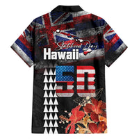 Hawaii Statehood Day Family Matching Off Shoulder Short Dress and Hawaiian Shirt 50th state of the United States Kakau Tattoos and Hibiscus Grunge LT03 - Polynesian Pride