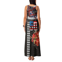 Hawaii Statehood Day Family Matching Tank Maxi Dress and Hawaiian Shirt 50th state of the United States Kakau Tattoos and Hibiscus Grunge LT03 - Polynesian Pride
