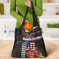 Hawaii Statehood Day Grocery Bag 50th state of the United States Kakau Tattoos and Hibiscus Grunge LT03 - Polynesian Pride