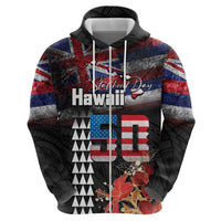 Hawaii Statehood Day Hoodie 50th state of the United States Kakau Tattoos and Hibiscus Grunge LT03 - Polynesian Pride
