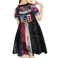 Hawaii Statehood Day Kid Short Sleeve Dress 50th state of the United States Kakau Tattoos and Hibiscus Grunge LT03 - Polynesian Pride
