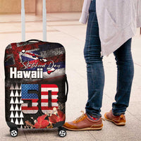 Hawaii Statehood Day Luggage Cover 50th state of the United States Kakau Tattoos and Hibiscus Grunge LT03 Black - Polynesian Pride