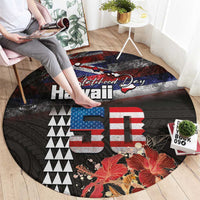 Hawaii Statehood Day Round Carpet 50th state of the United States Kakau Tattoos and Hibiscus Grunge LT03 - Polynesian Pride