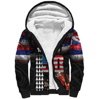 Hawaii Statehood Day Sherpa Hoodie 50th state of the United States Kakau Tattoos and Hibiscus Grunge LT03 Unisex Black - Polynesian Pride
