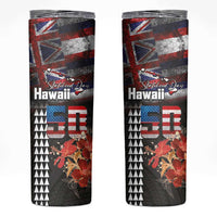 Hawaii Statehood Day Skinny Tumbler 50th state of the United States Kakau Tattoos and Hibiscus Grunge LT03 Black - Polynesian Pride