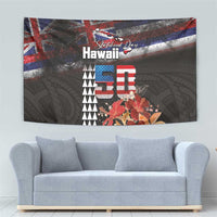 Hawaii Statehood Day Tapestry 50th state of the United States Kakau Tattoos and Hibiscus Grunge LT03 - Polynesian Pride