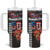 Hawaii Statehood Day Tumbler With Handle 50th state of the United States Kakau Tattoos and Hibiscus Grunge LT03 One Size: 40 oz Black - Polynesian Pride
