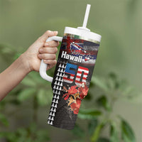 Hawaii Statehood Day Tumbler With Handle 50th state of the United States Kakau Tattoos and Hibiscus Grunge LT03 - Polynesian Pride