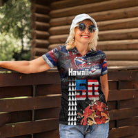 Hawaii Statehood Day Women Polo Shirt 50th state of the United States Kakau Tattoos and Hibiscus Grunge - Polynesian Pride