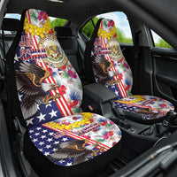 Hawaii and United States Together Car Seat Cover Seal of Hawaii and Bald Eagle LT03 One Size White - Polynesian Pride
