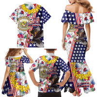 Hawaii and United States Together Family Matching Mermaid Dress and Hawaiian Shirt Seal of Hawaii and Bald Eagle LT03 - Polynesian Pride