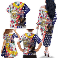 Hawaii and United States Together Family Matching Off The Shoulder Long Sleeve Dress and Hawaiian Shirt Seal of Hawaii and Bald Eagle LT03 - Polynesian Pride