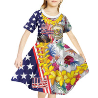 Hawaii and United States Together Kid Short Sleeve Dress Seal of Hawaii and Bald Eagle LT03 - Polynesian Pride