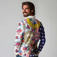 Hawaii and United States Together Long Sleeve Polo Shirt Seal of Hawaii and Bald Eagle LT03 - Polynesian Pride