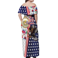 Hawaii and United States Together Off Shoulder Maxi Dress Seal of Hawaii and Bald Eagle LT03 - Polynesian Pride