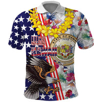 Hawaii and United States Together Polo Shirt Seal of Hawaii and Bald Eagle LT03 White - Polynesian Pride