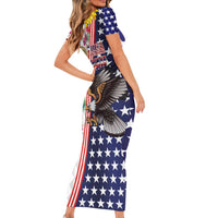 Hawaii and United States Together Short Sleeve Bodycon Dress Seal of Hawaii and Bald Eagle LT03 - Polynesian Pride