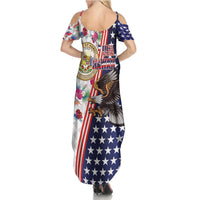 Hawaii and United States Together Summer Maxi Dress Seal of Hawaii and Bald Eagle LT03 - Polynesian Pride