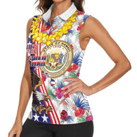 Hawaii and United States Together Women Sleeveless Polo Shirt Seal of Hawaii and Bald Eagle LT03 - Polynesian Pride